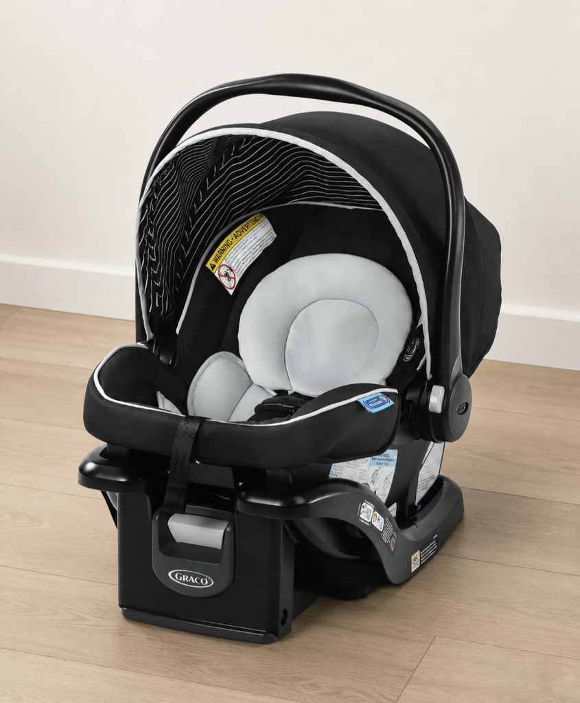 This is the Graco SnugRide Lite LX Infant Car Seat.